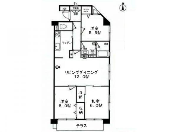 Floor plan. 3LDK, Price 15 million yen, Occupied area 63.42 sq m