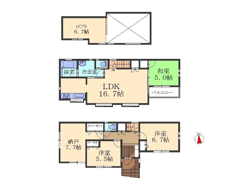Floor plan. (Building 2), Price 45,800,000 yen, 3LDK+S, Land area 83.37 sq m , Building area 94.78 sq m
