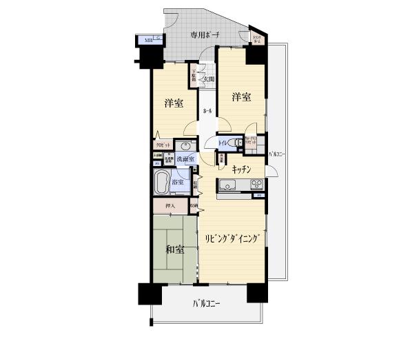 Floor plan. 3LDK, Price 28.8 million yen, Footprint 72.8 sq m , Balcony area 22.85 sq m floor plan