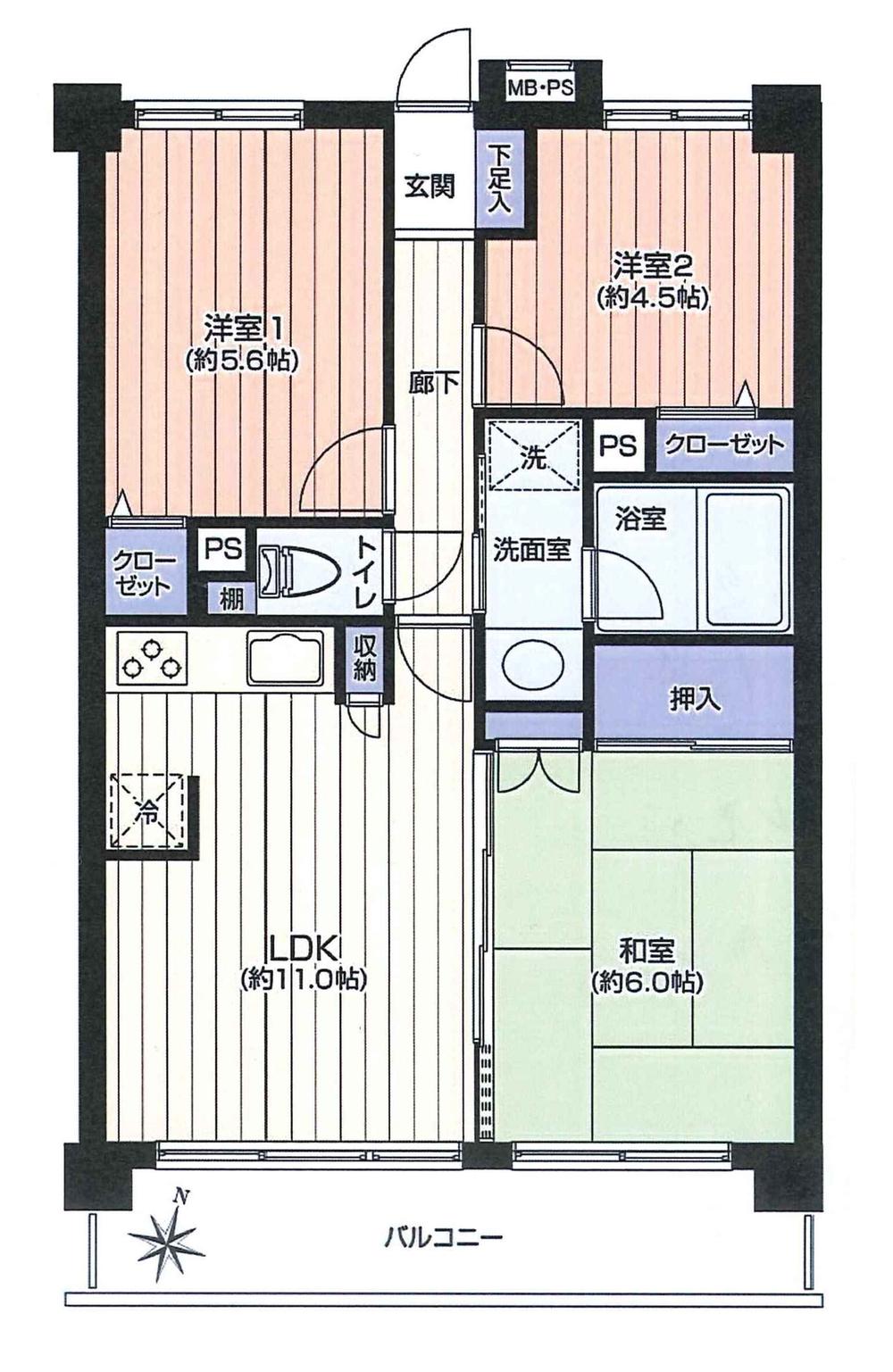 Floor plan. 3LDK, Price 26,800,000 yen, Occupied area 60.13 sq m , Day is a good property on the balcony area 8.94 sq m interior renovation completed! !