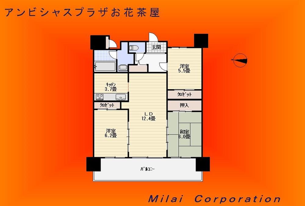 Floor plan. 3LDK, Price 34,800,000 yen, Occupied area 75.15 sq m , Balcony area 16.34 sq m