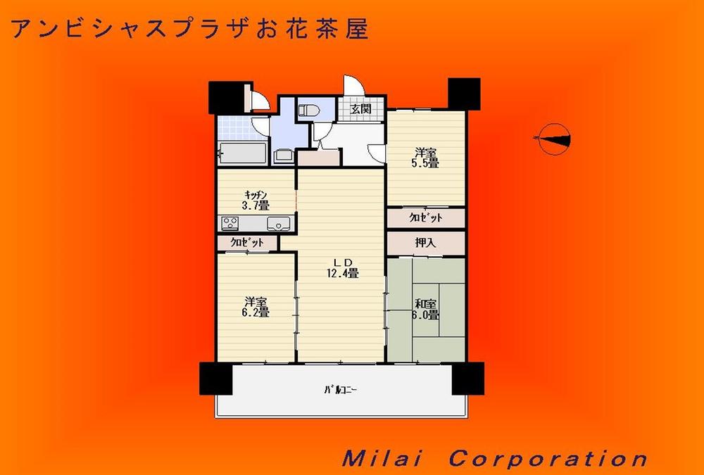 Floor plan. 3LDK, Price 34,800,000 yen, Occupied area 75.15 sq m , Balcony area 16.34 sq m
