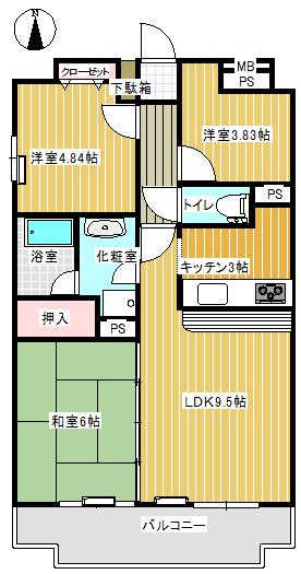 Floor plan. 2LDK + S (storeroom), Price 25,900,000 yen, Footprint 60 sq m , Balcony area 10.26 sq m 2SLDK.