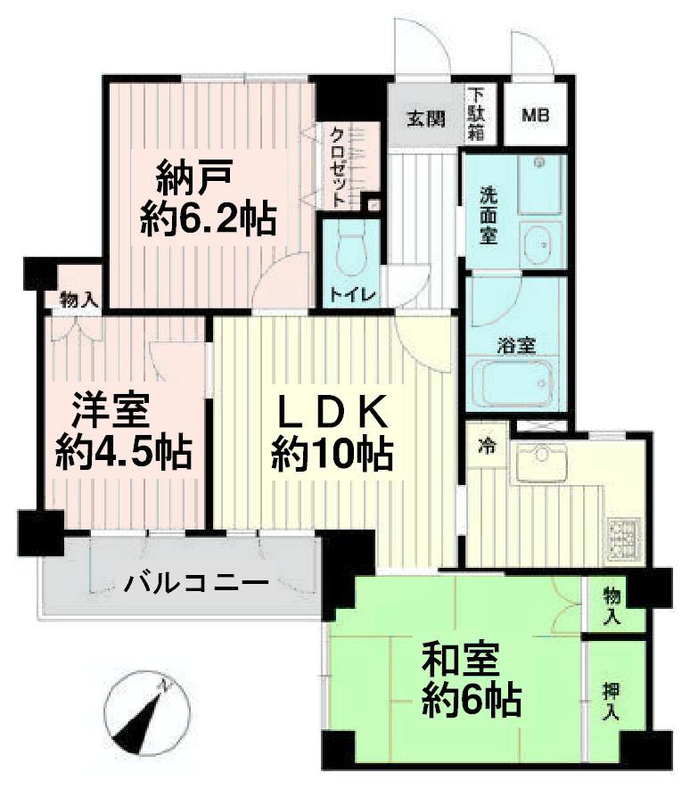 Floor plan. 2LDK + S (storeroom), Price 18.3 million yen, Occupied area 61.81 sq m , Balcony area 4.4 sq m