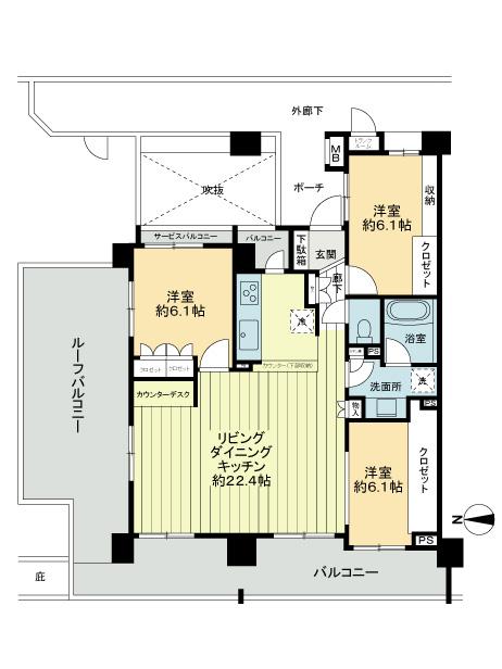 Floor plan. 3LDK, Price 44,800,000 yen, Occupied area 84.76 sq m , On the balcony area 17.08 sq m at the new construction, Spacious floor plan was designed change the 4LDK to 3LDK by designer.