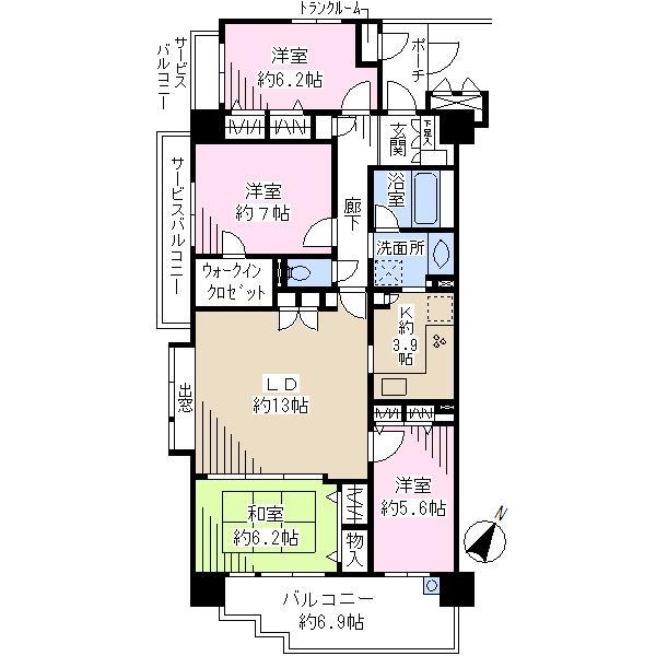 Floor plan. 4LDK, Price 31 million yen, Occupied area 95.02 sq m , Balcony area 11.2 sq m