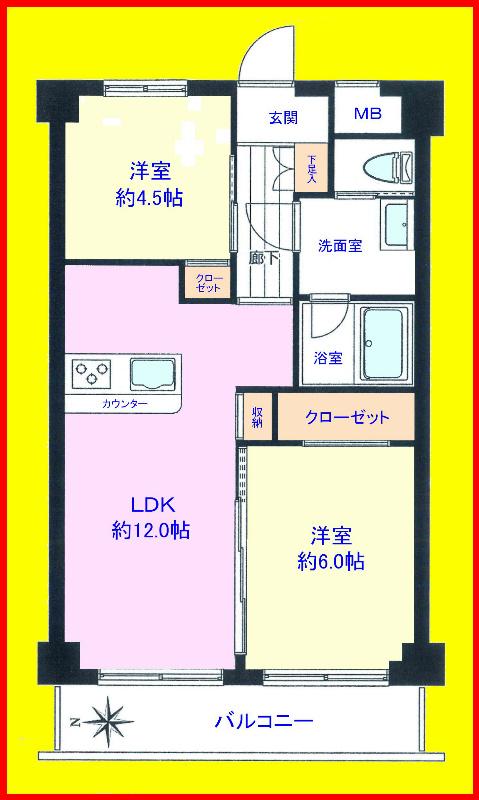 Floor plan. 2LDK, Price 16.8 million yen, Equipped each room housed in the occupied area 50.96 sq m spacious living