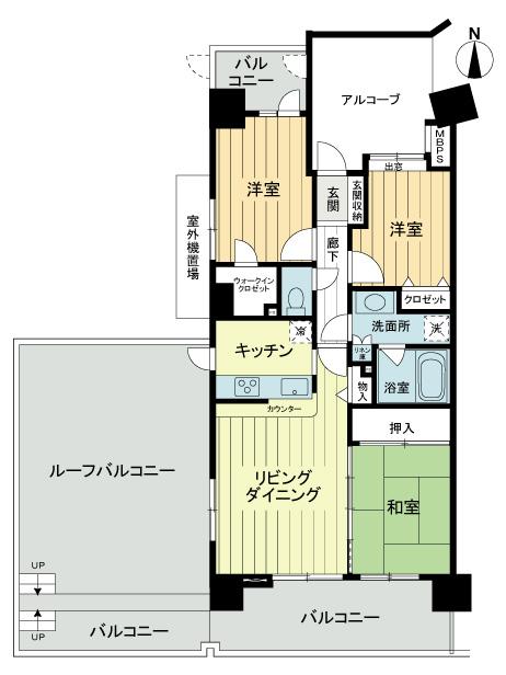Floor plan. 3LDK, Price 34,800,000 yen, Occupied area 71.85 sq m , More than the balcony area 23.62 sq m 35 sq m more than 70 sq m equipped with a roof balcony and alcove of the southwest angle room is a floor plan of 3LDK.