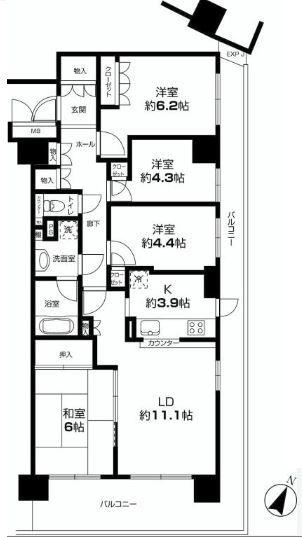 Floor plan. 4LDK, Price 35,900,000 yen, Footprint 81.8 sq m , Balcony area 24.88 sq m