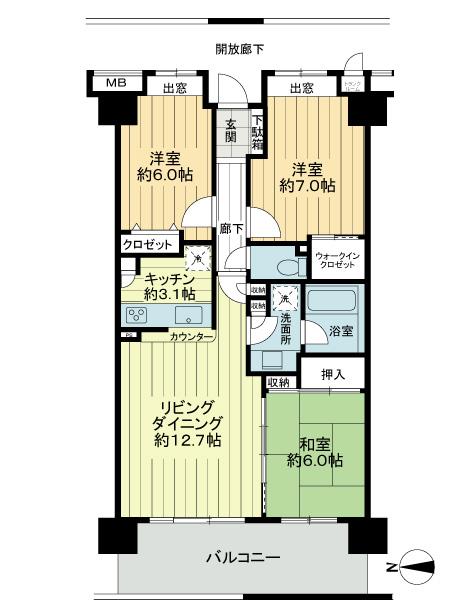 Floor plan. 3LDK, Price 22,800,000 yen, Occupied area 75.66 sq m , Balcony area 13.4 sq m 3LDK