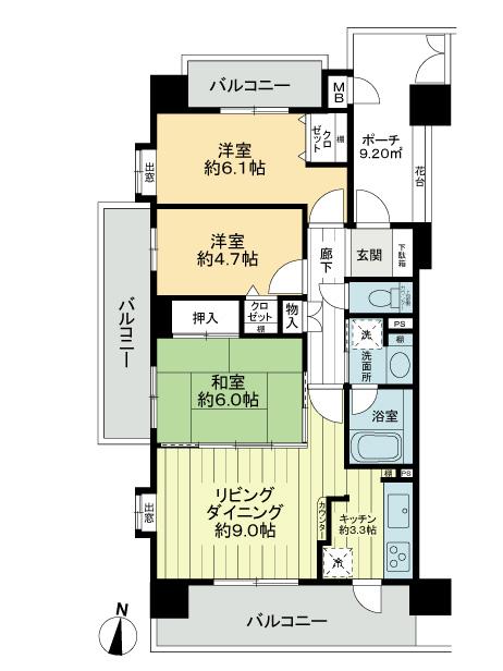 Floor plan. 3LDK, Price 25,900,000 yen, Occupied area 65.31 sq m , Balcony area 20.66 sq m