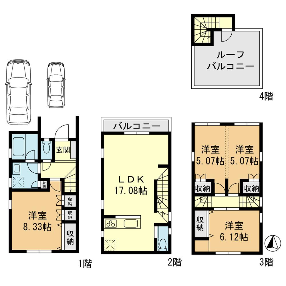 Floor plan. 43,800,000 yen, 4LDK, Land area 72.92 sq m , 4LDK of building area 100.98 sq m building area 100.98 sq m 3 storey With parking