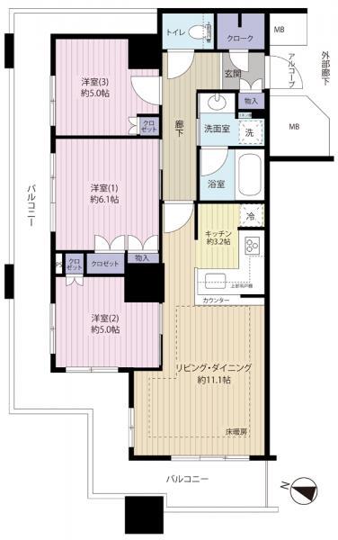 Floor plan. 3LDK, Price 43,800,000 yen, Occupied area 68.19 sq m , Between the balcony area 27.2 sq m floor plan