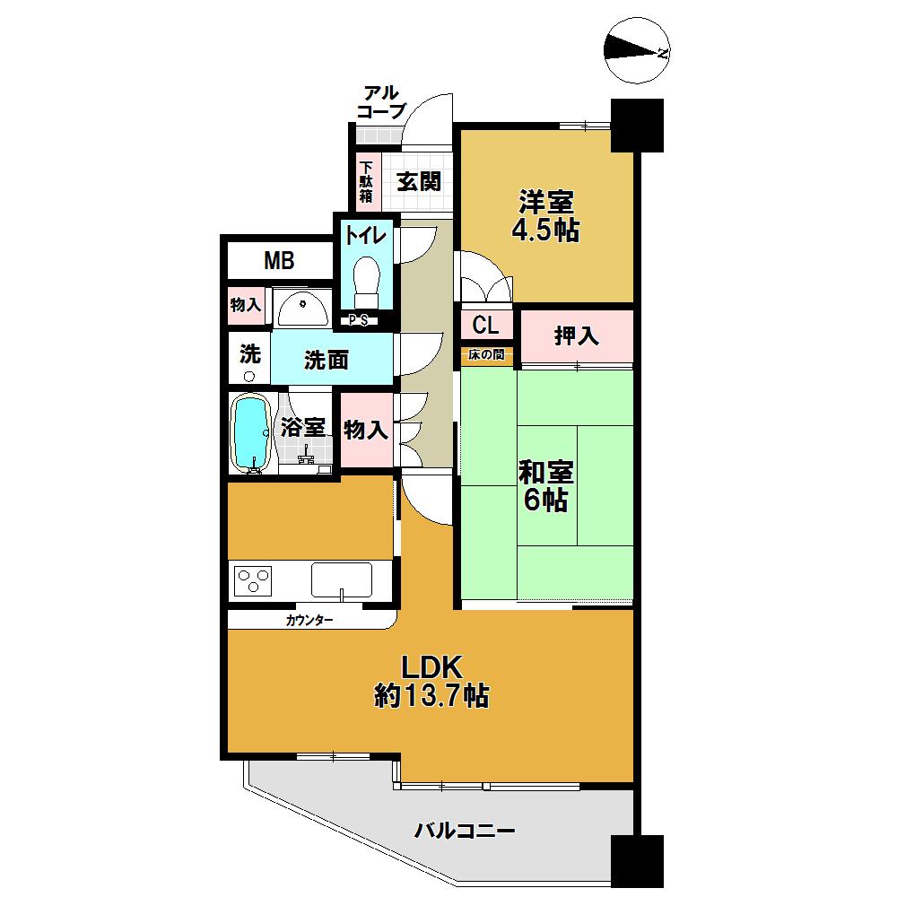Floor plan. 2LDK, Price 10.8 million yen, Occupied area 55.87 sq m , Balcony area 6.57 sq m floor plan