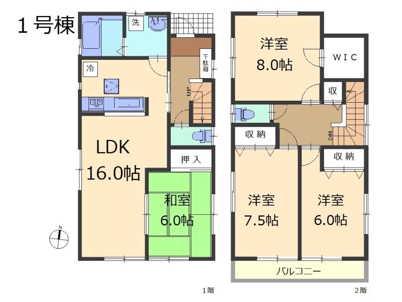 Floor plan. (1 Building), Price 39,800,000 yen, 4LDK, Land area 114.45 sq m , Building area 103.68 sq m