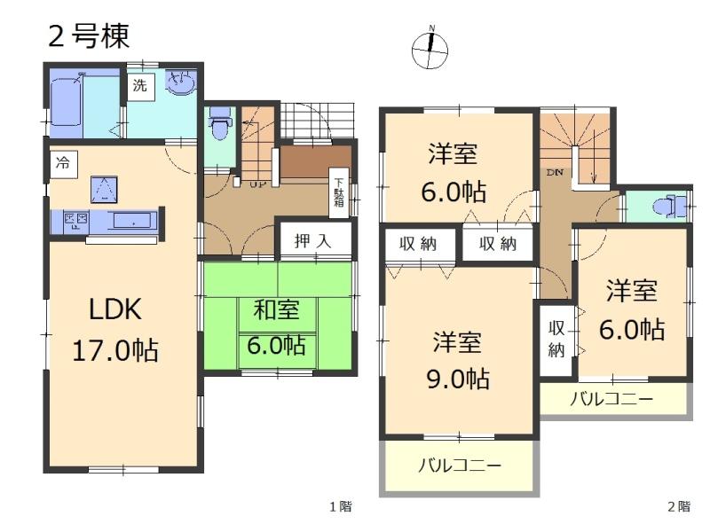 Floor plan. (Building 2), Price 37,800,000 yen, 4LDK, Land area 146.42 sq m , Building area 102.06 sq m