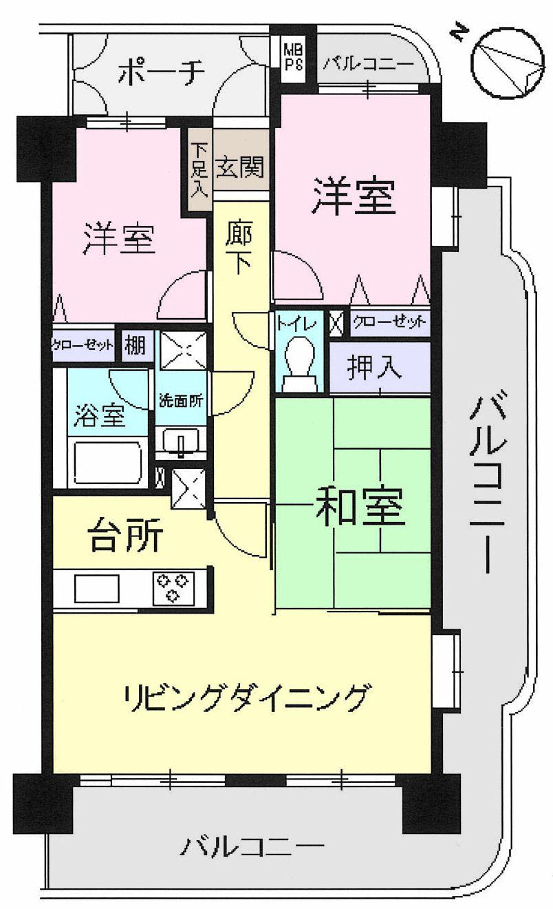 Floor plan. 3LDK, Price 23 million yen, Occupied area 63.58 sq m , Balcony area 26.77 sq m