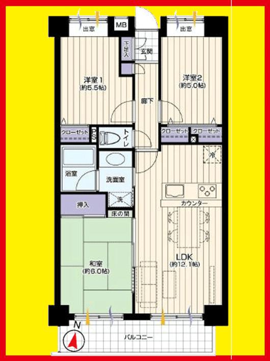 Floor plan. 3LDK, Price 19.9 million yen, Occupied area 60.32 sq m , Balcony area 7.7 sq m