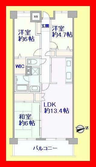 Floor plan. 3LDK, Price 28,300,000 yen, Occupied area 68.66 sq m , Balcony area 9.86 sq m floor plan