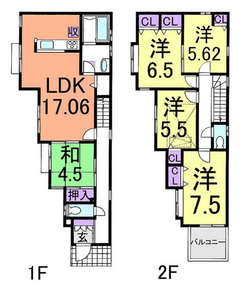 Floor plan. 45,800,000 yen, 5LDK, Land area 143.6 sq m , Building area 112.95 sq m family spacious living room that everyone is comfortable and welcoming