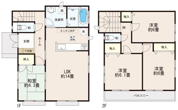 Floor plan. (B Building), Price 29,800,000 yen, 4LDK, Land area 124.44 sq m , Building area 89.42 sq m