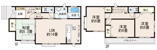 Floor plan. (C Building), Price 32,800,000 yen, 4LDK, Land area 113.63 sq m , Building area 91.09 sq m