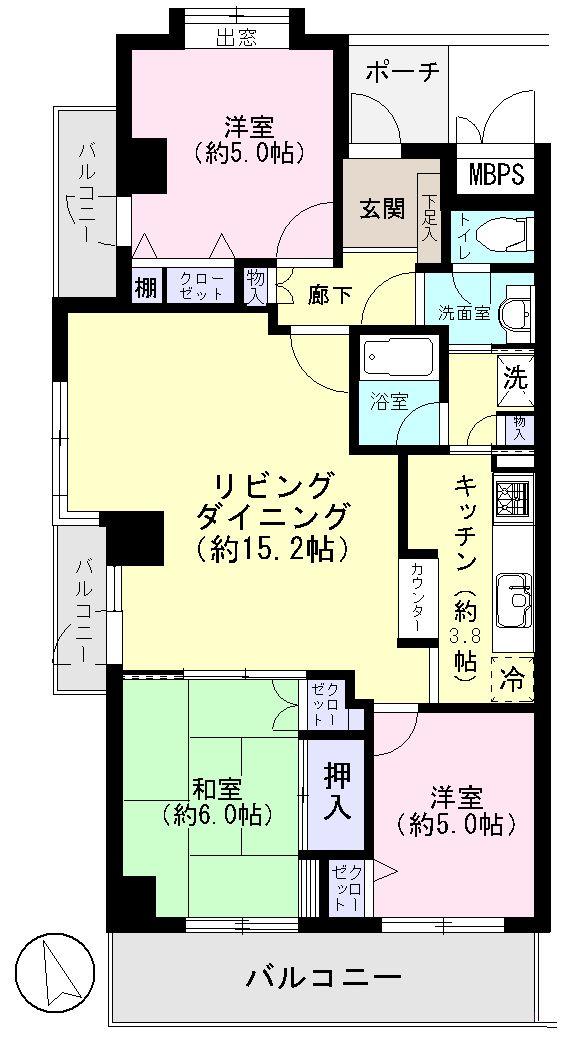Floor plan. 3LDK, Price 24,900,000 yen, Occupied area 76.89 sq m , Balcony area 13.41 sq m