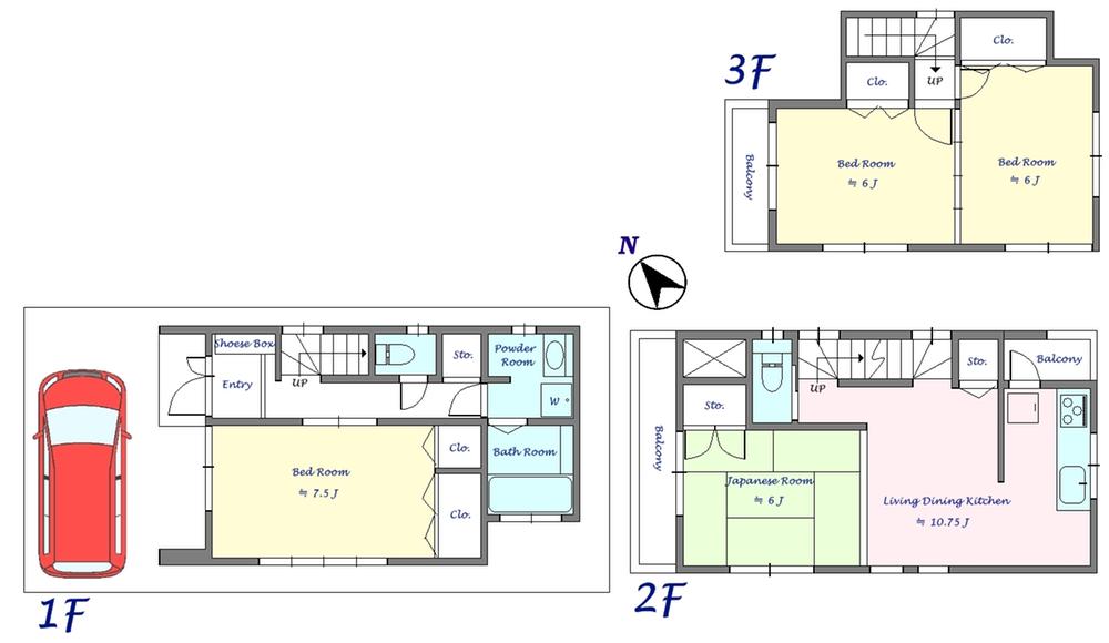 Floor plan. 34,700,000 yen, 4LDK, Land area 68.14 sq m , Building area 91.49 sq m in 2005 Built in 4LDK