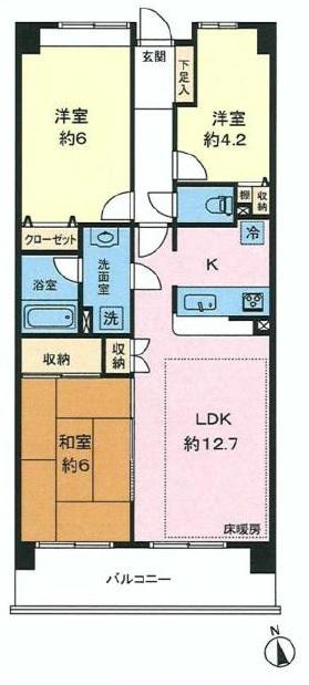 Floor plan. 3LDK, Price 21.5 million yen, Occupied area 62.86 sq m , Balcony area 8.5 sq m counter kitchen is also attractive.