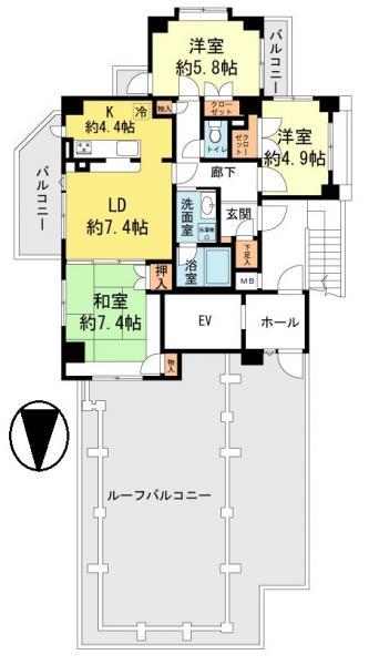 Floor plan. 3LDK, Price 39,800,000 yen, Footprint 68.2 sq m , Balcony area 10.64 sq m