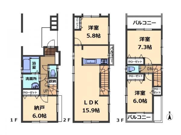 Floor plan. 40,800,000 yen, 3LDK + S (storeroom), Land area 65.35 sq m , Building area 102.47 sq m floor plan