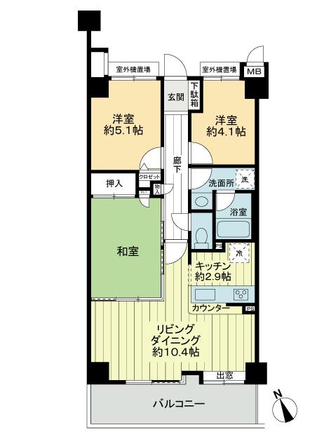 Floor plan. 3LDK, Price 19,800,000 yen, Occupied area 61.23 sq m , A balcony area 10.03 sq m face-to-face with kitchen counter, Is a floor plan of 3LDK. su