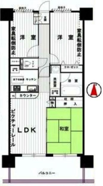 Floor plan. 3LDK, Price 24,900,000 yen, Occupied area 65.54 sq m , Balcony area 9.86 sq m