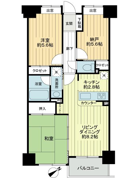 Floor plan. 2LDK + S (storeroom), Price 23.8 million yen, Occupied area 60.38 sq m , Balcony area 3.92 sq m