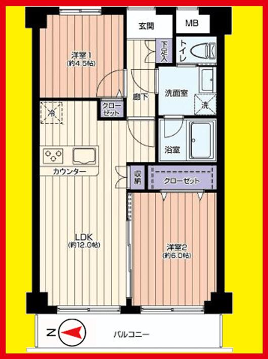 Floor plan. 2LDK, Price 16.8 million yen, Occupied area 50.96 sq m , Balcony area 6.72 sq m
