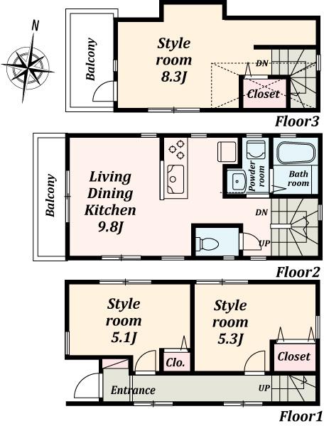 Floor plan. 26,800,000 yen, 3LDK, Land area 45.85 sq m , Building area 68.66 sq m