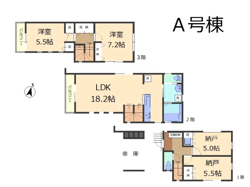 Floor plan. (A Building), Price 39,800,000 yen, 2LDK+2S, Land area 70.02 sq m , Building area 115.09 sq m