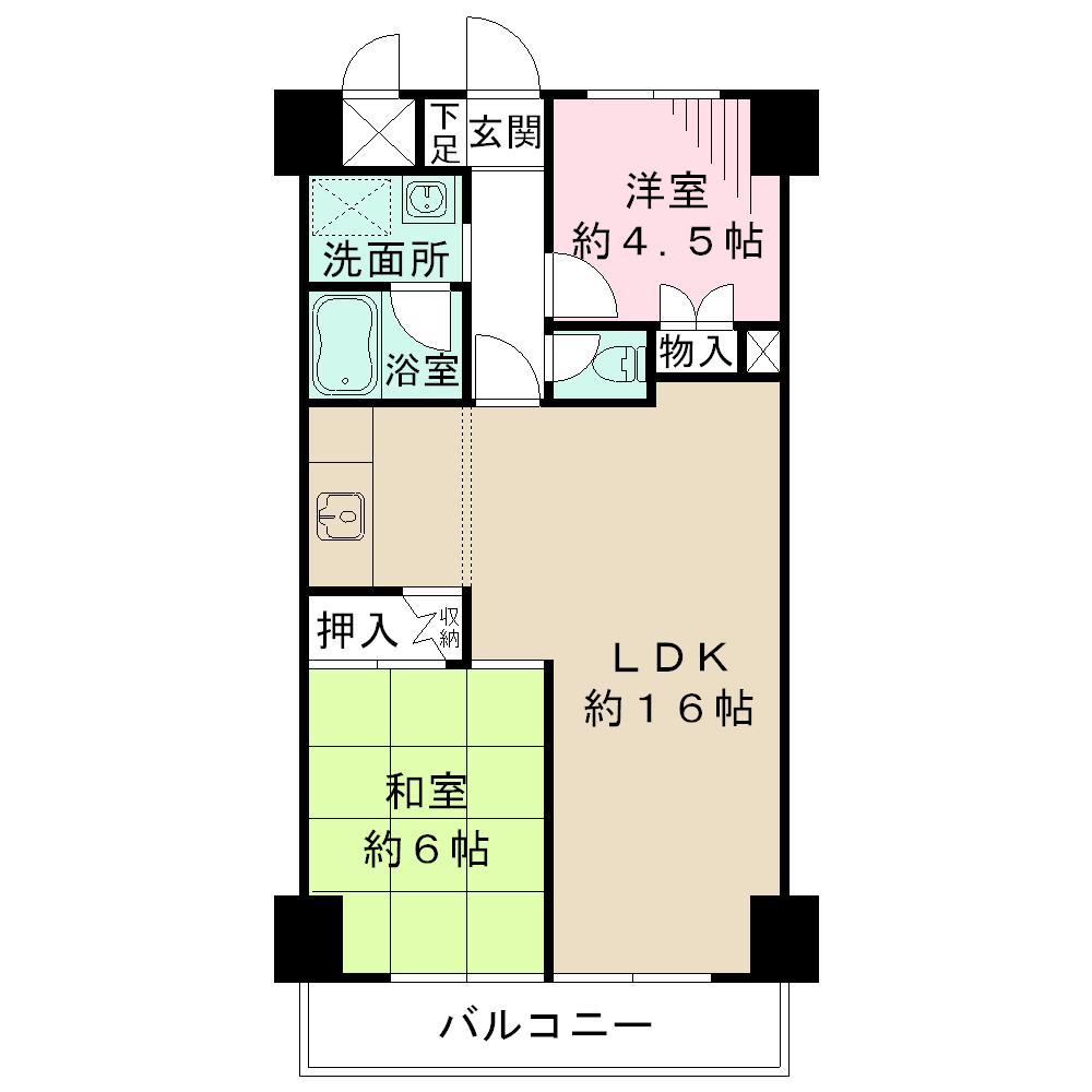 Floor plan. 2LDK, Price 17 million yen, Footprint 57.4 sq m , Balcony area 6.72 sq m