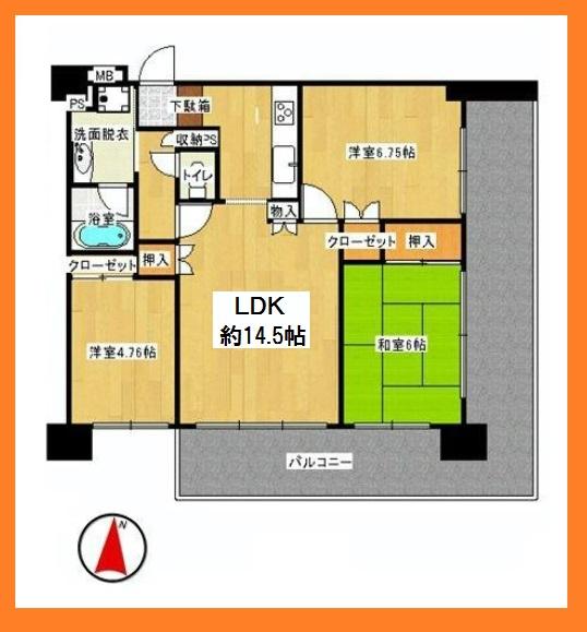 Floor plan. 3LDK, Price 19.9 million yen, Footprint 67 sq m , Balcony area 23.1 sq m very good it is per yang.