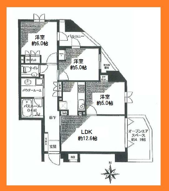 Floor plan. 3LDK, Price 34,900,000 yen, Occupied area 70.03 sq m , Balcony area 4.45 sq m bright corner room.
