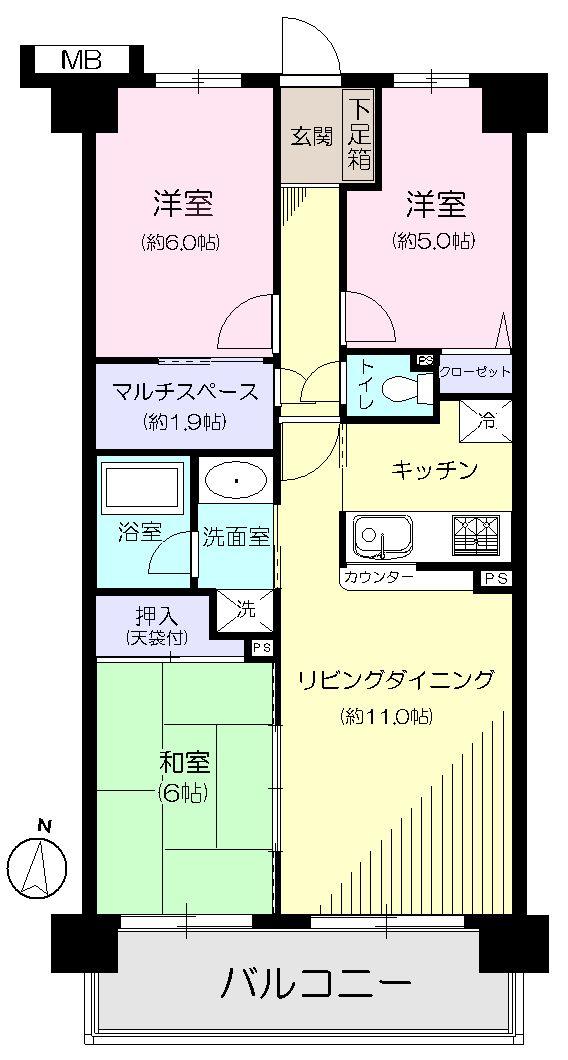 Floor plan. 3LDK, Price 30 million yen, Footprint 67.8 sq m , Balcony area 9.6 sq m