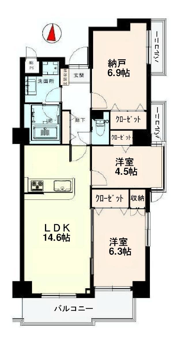 Floor plan. 2LDK + S (storeroom), Price 24,800,000 yen, Occupied area 73.81 sq m , Balcony area 9.36 sq m