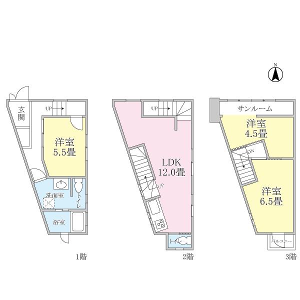 Floor plan. 18,800,000 yen, 3LDK, Land area 41.11 sq m , Building area 73.07 sq m 3LDK type