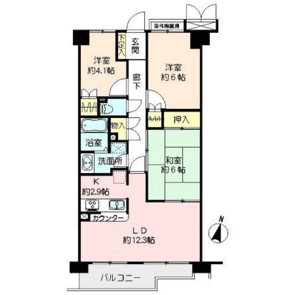 Floor plan. 3LDK, Price 25,900,000 yen, Occupied area 65.54 sq m , Balcony area 6.97 sq m