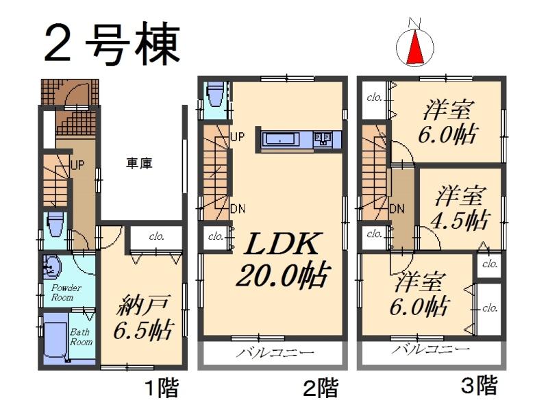 Floor plan. (Building 2), Price 38,800,000 yen, 3LDK+S, Land area 75.11 sq m , Building area 111.78 sq m