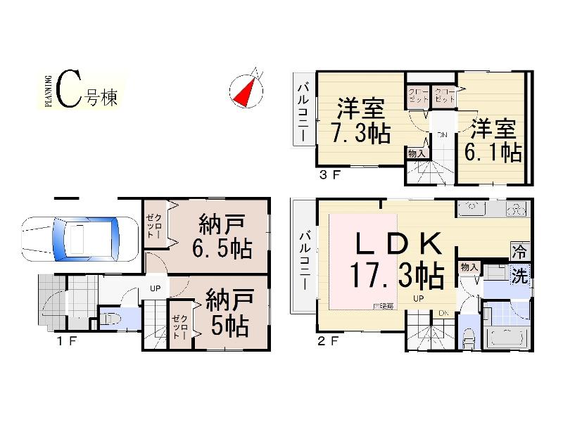 Floor plan. (C Building), Price 34,800,000 yen, 2LDK+2S, Land area 66.12 sq m , Building area 104.4 sq m
