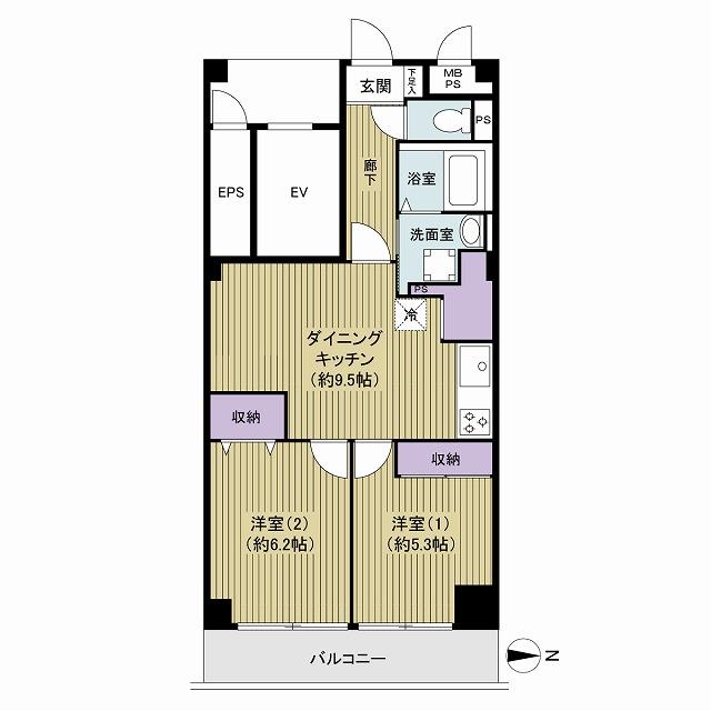Floor plan. 2DK, Price 12.9 million yen, Occupied area 51.55 sq m , Balcony area 6.72 sq m