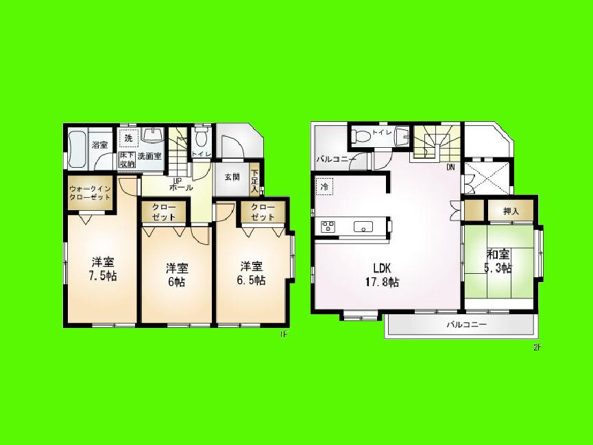 Floor plan. (Building 2), Price 51,800,000 yen, 4LDK, Land area 96.86 sq m , Building area 99.98 sq m