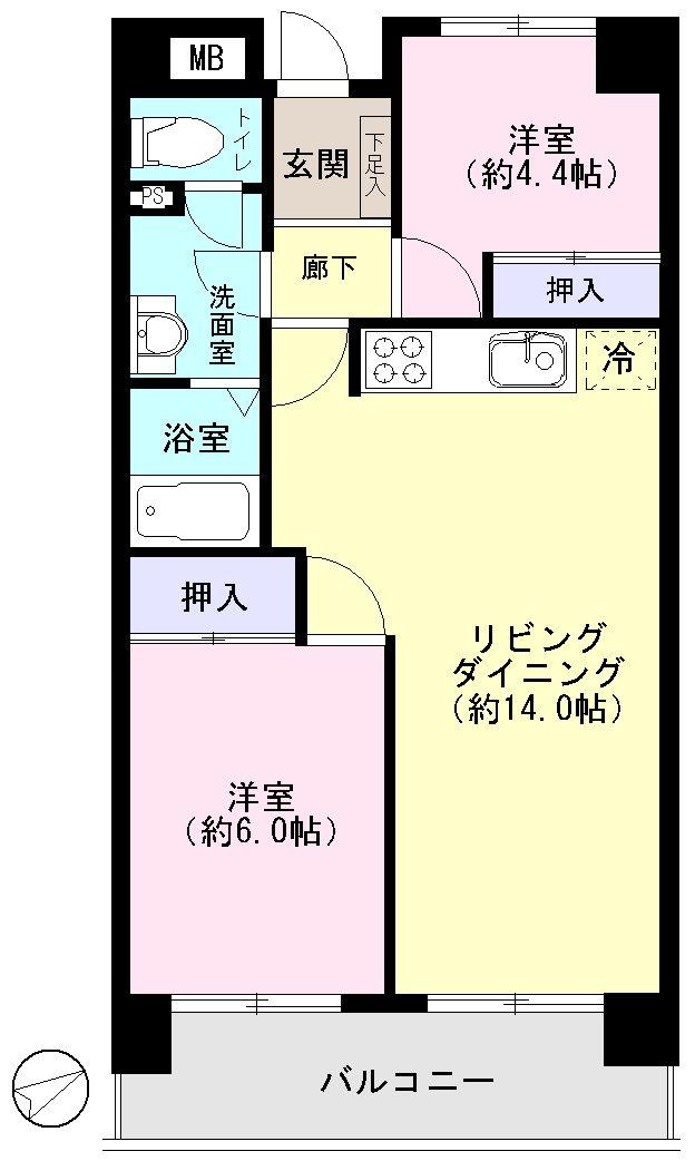 Floor plan. 2LDK, Price 16 million yen, Footprint 54.5 sq m , Balcony area 8.12 sq m