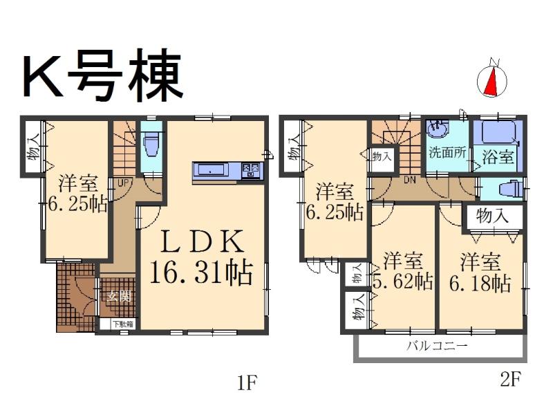 Floor plan. (K Building), Price 35,300,000 yen, 4LDK, Land area 83.04 sq m , Building area 97.71 sq m